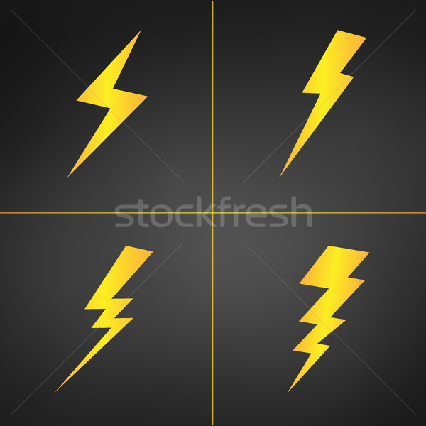 600x600 Yellow Lightning Vector Set Of Four Isolated On Black Background