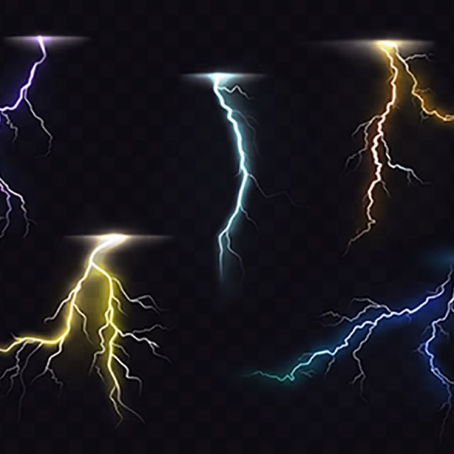 640x640 Lightning Flash Glowing Light Effects Vector Set, Lightning, Bolt