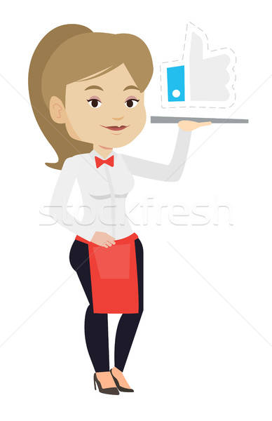 388x600 Waitress With Like Button Vector Illustration Vector Illustration
