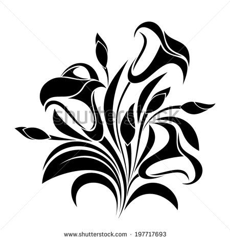 450x470 Abstract Flowers Vector Black Silhouette