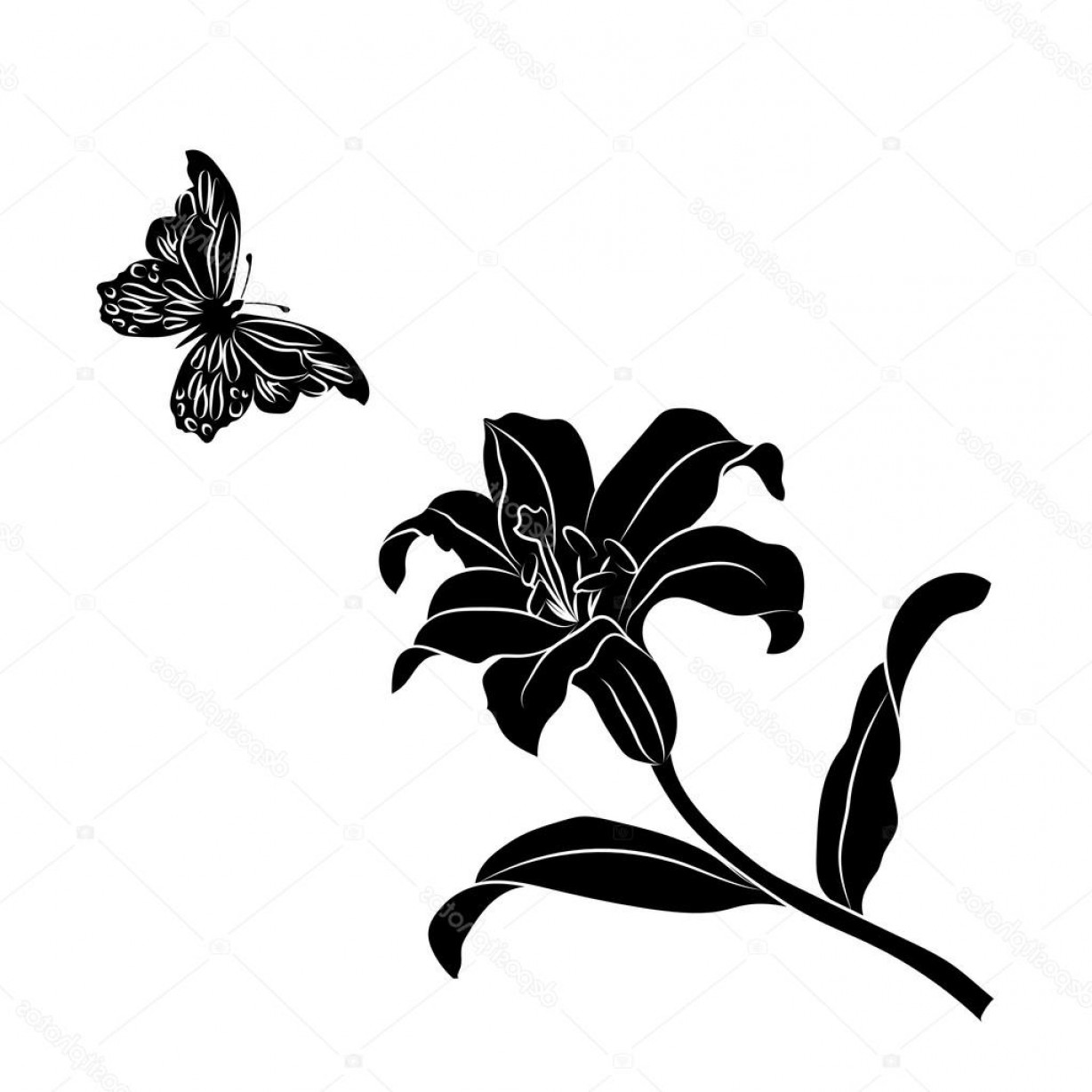 1228x1228 Stock Illustration Silhouette Lily And Butterfly Createmepink