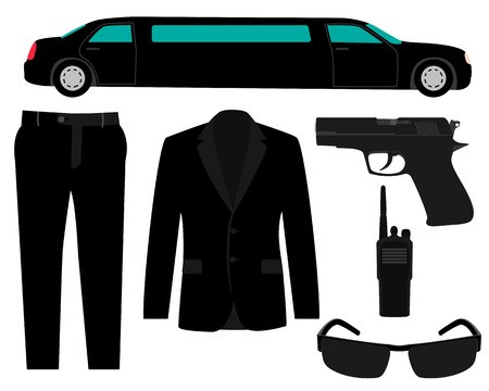 450x360 Icon Set Bodyguard The Gun, Suit And A Limousine Vector