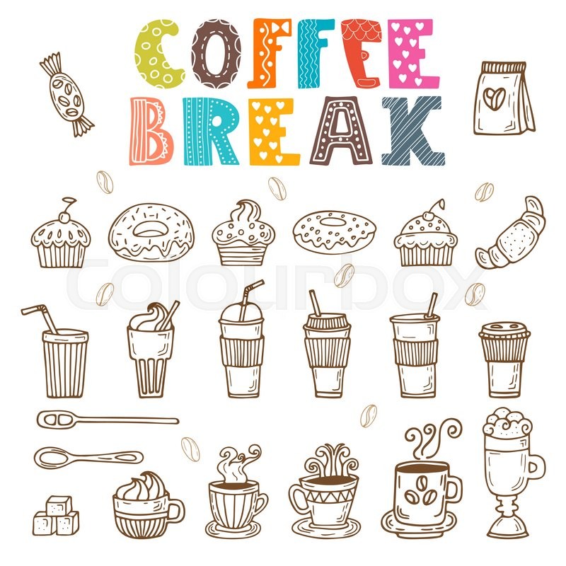 800x800 Coffee Break Vector Doodle Set Hand Stock Vector Colourbox