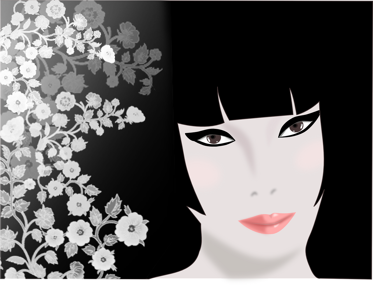 1280x980 Women,flowers,line Of Sight,black,free Vector Graphics