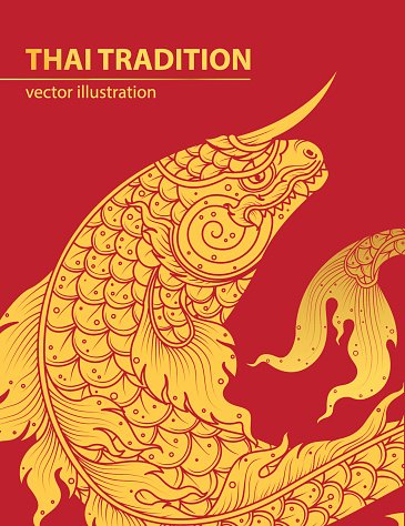 365x474 Fish Line Thai Tradition Style Vector Stock Vectors