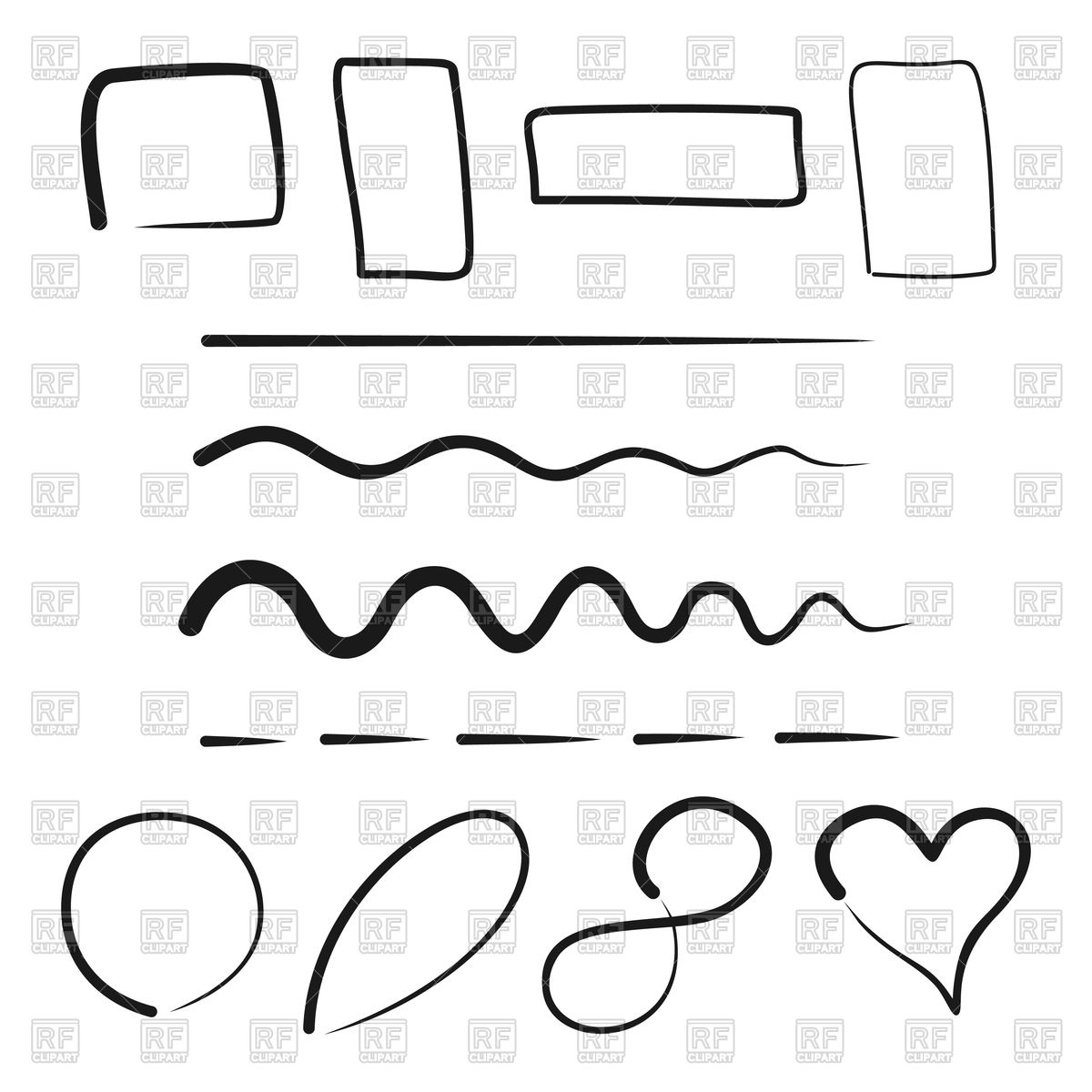 1200x1200 Set Of Handwritten Lines Vector Image Of Silhouettes, Outlines