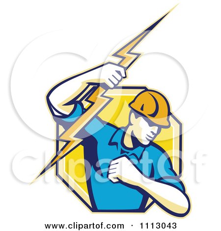 Clipart Retro Electrician Lineman Holding A Bolt In An Octagon 450x470 Clipart Retro Electrician Lineman Holding A Bolt In An Octagon