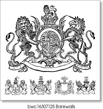 362x382 Vector Clipart Of Victorian Lion Crests, Art Print Barewalls