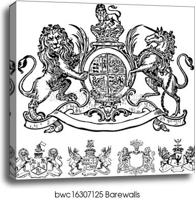 382x390 Vector Clipart Of Victorian Lion Crests, Canvas Print Barewalls