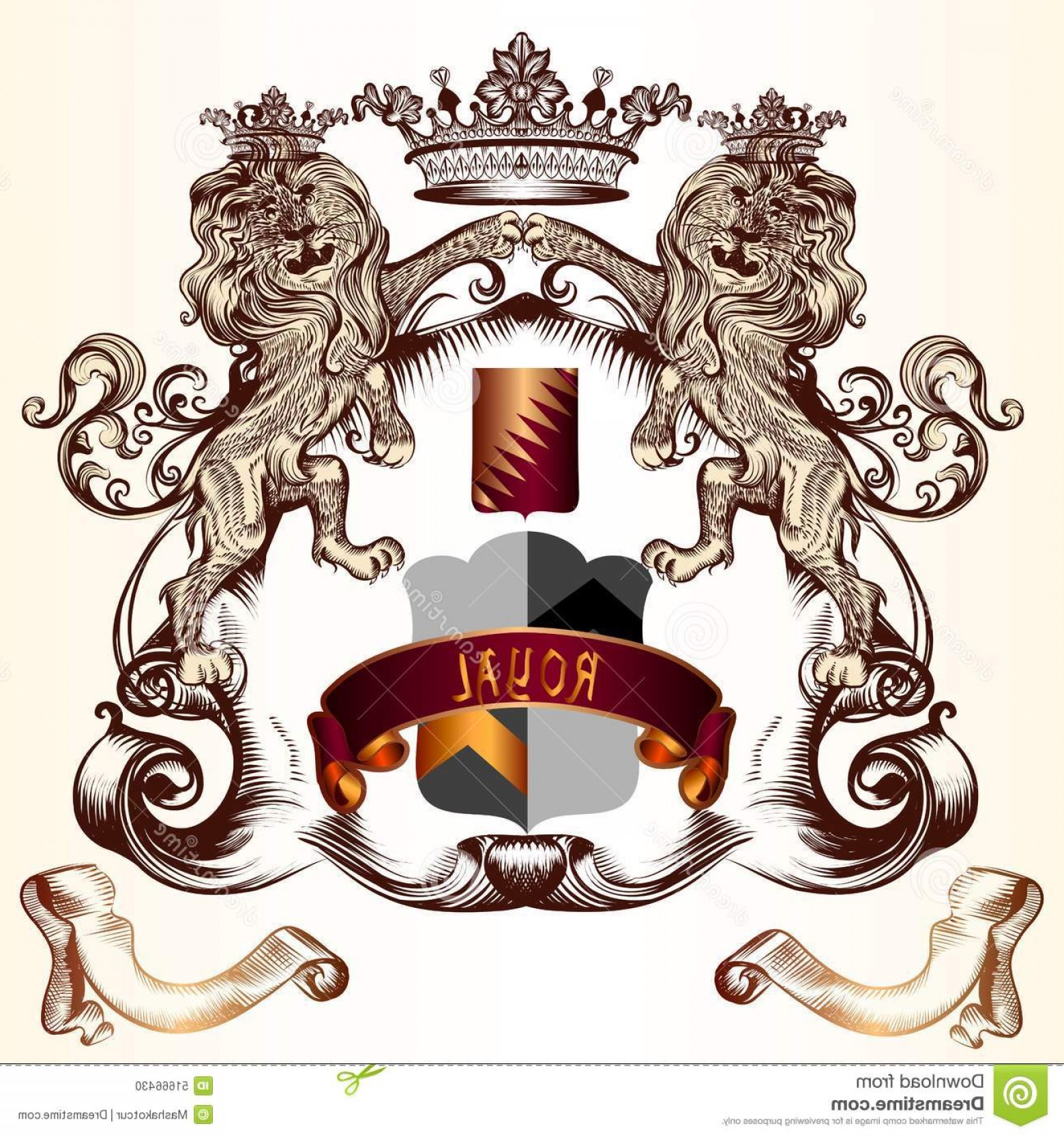 Stock Illustration Heraldic Design Lions Holding Shield Crowns 1560x1668 Stock Illustration Heraldic Design Lions Holding Shield Crowns
