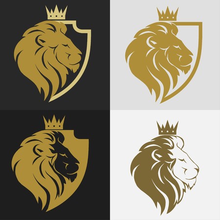 450x450 Lion Head With Crown And Shield Logo, Royal Cat Profile Golden