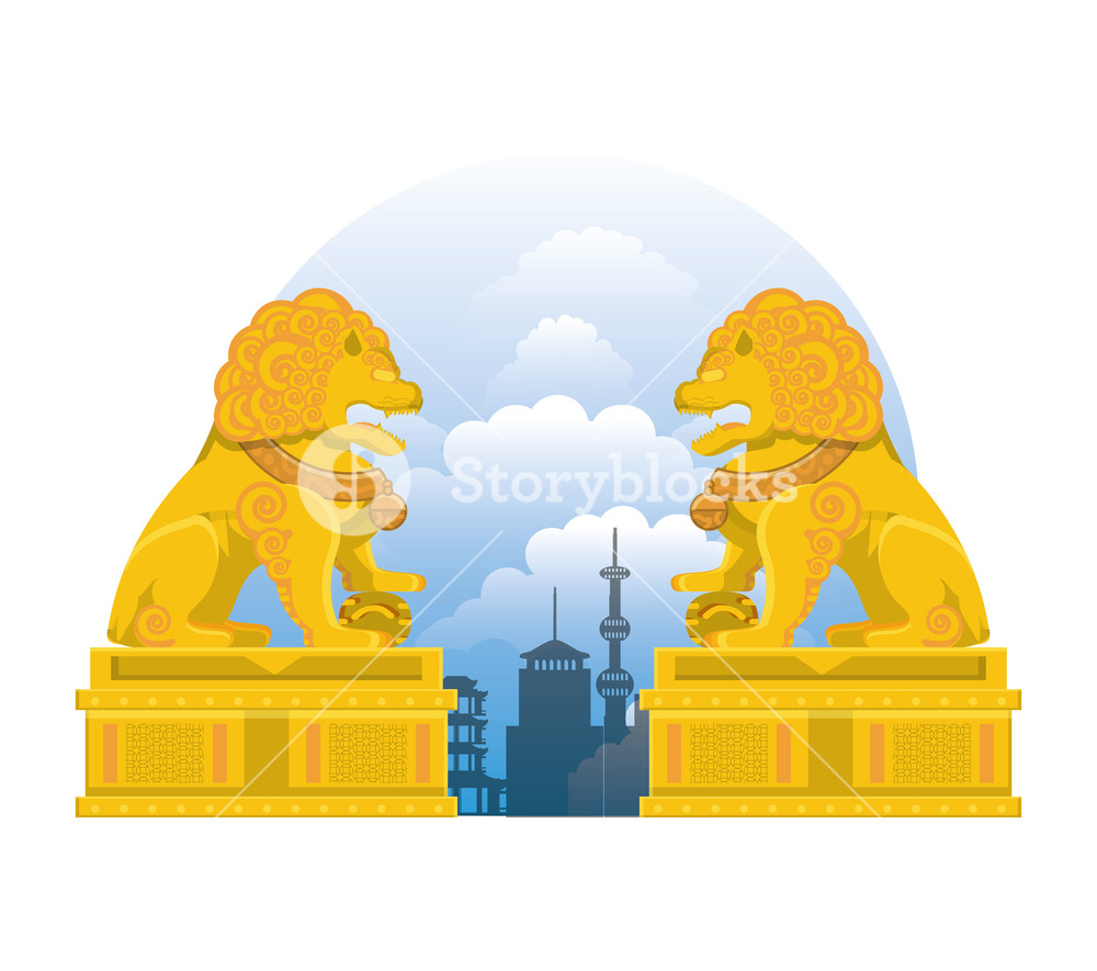 1000x885 Chinese Culture Lion Emblem Vector Illustration Design Royalty