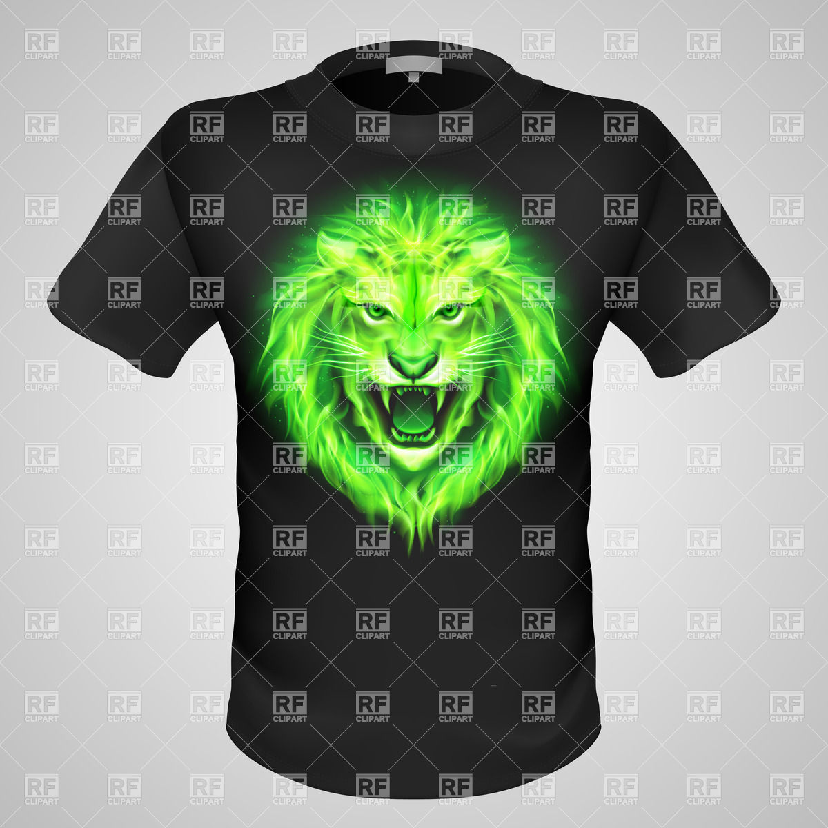 1200x1200 Black Male T Shirt With Print Of Green Fiery Lion Head Vector