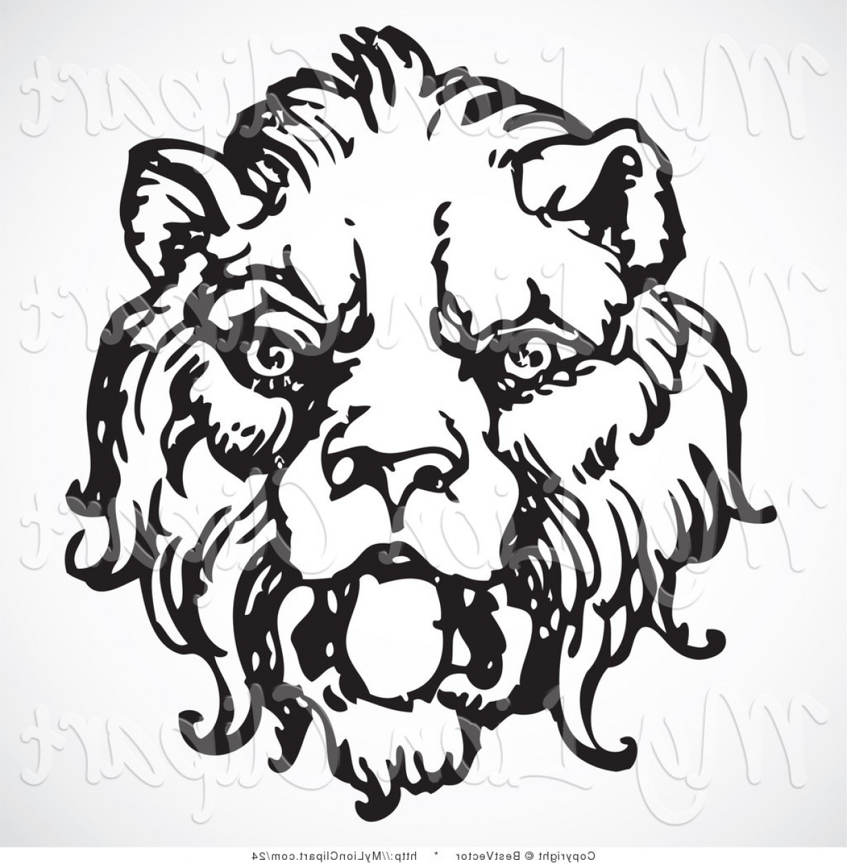 Vector Clipart Of A Black And White Roaring Lion Head 1228x1252 Vector Clipart Of A Black And White Roaring Lion Head