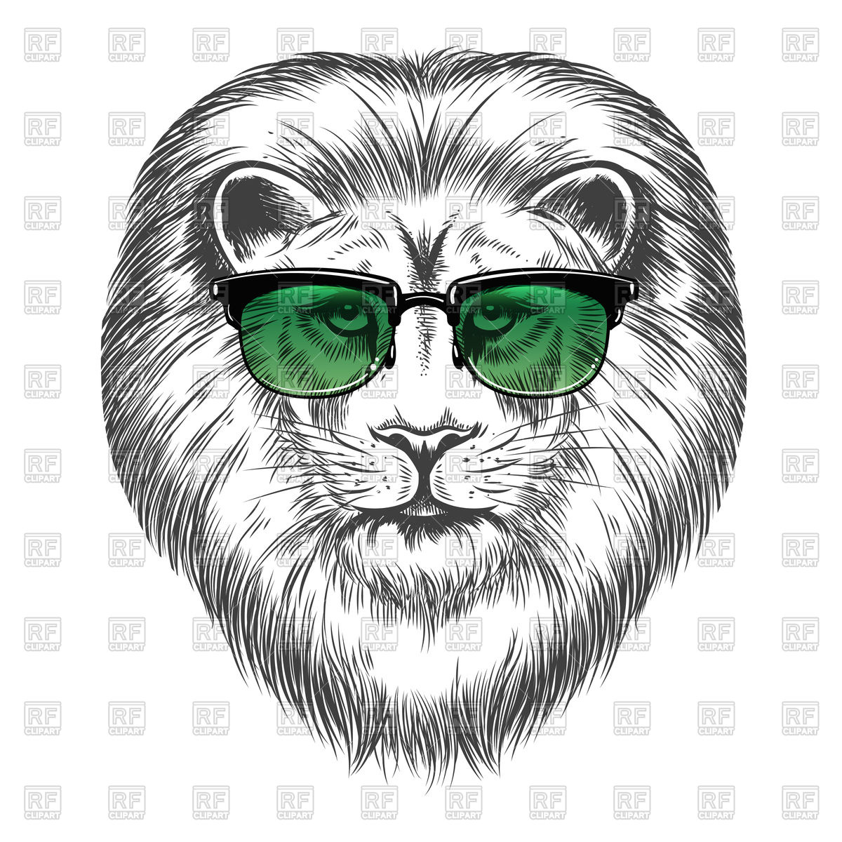 1200x1200 Hand Drawn Lion In Sunglasses Isolated On White Background Vector