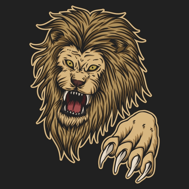 640x640 Angry Lion Attack Vector Illustration, African, Aggression, Anger