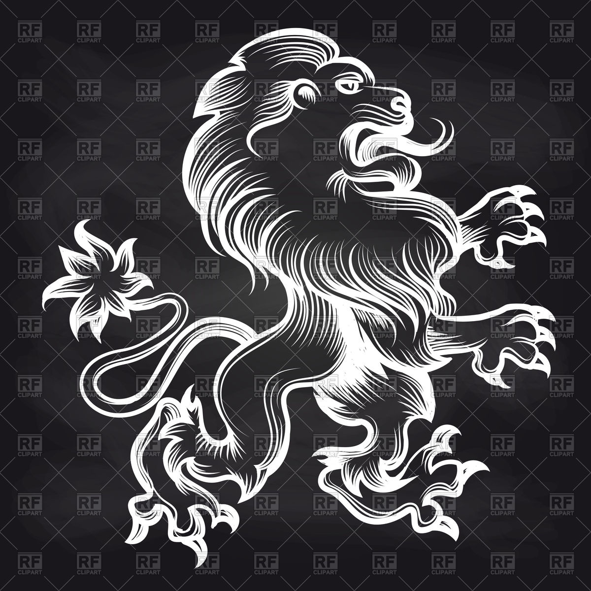 1200x1200 White Engraving Royal Lion On Blackboard Vector Image Of Plants