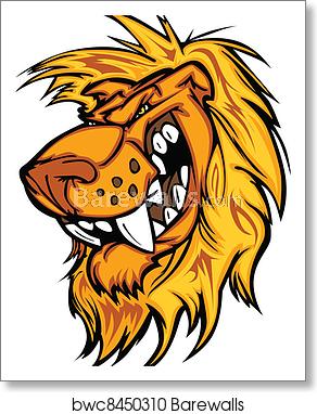 292x382 Snarling Cartoon Lion Mascot Vector, Art Print Barewalls Posters