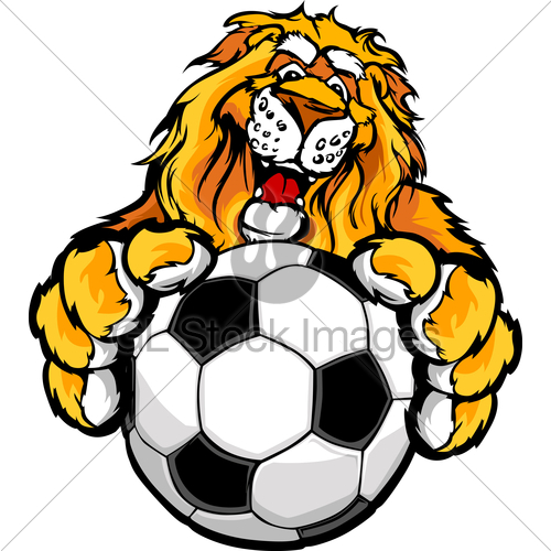 500x500 Cute Happy Lion Mascot With Soccer Ball Vector Illustration Gl