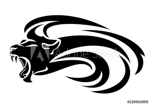 500x350 Roaring Lion Head With Long Mane Profile Vector Design
