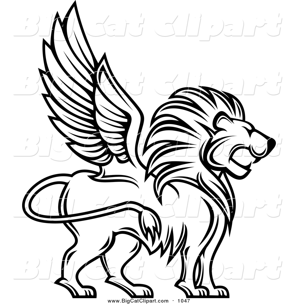 1024x1044 Big Cat Vector Clipart Of A Black And White Winged Lion Profile