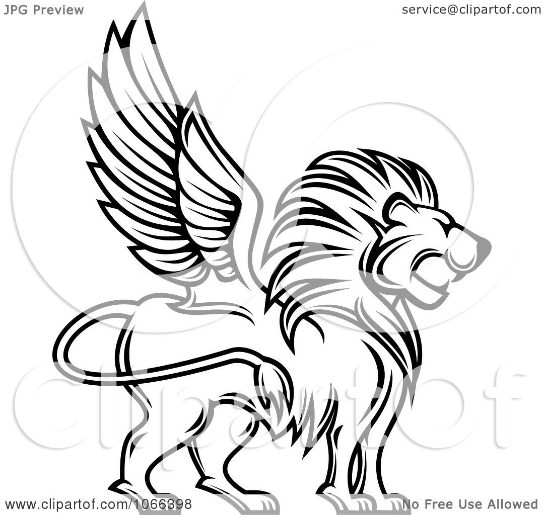 1080x1024 Clipart Outlined Winged Lion Profile