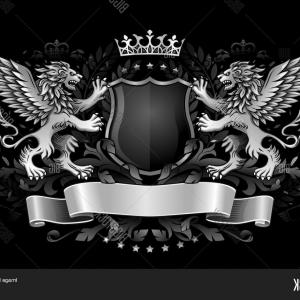 300x300 Stock Vector Two Winged Lions Holding Shield With Crown And Banner