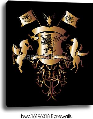 305x390 Golden Shield Horse Eagle Lion Vector Art, Canvas Print