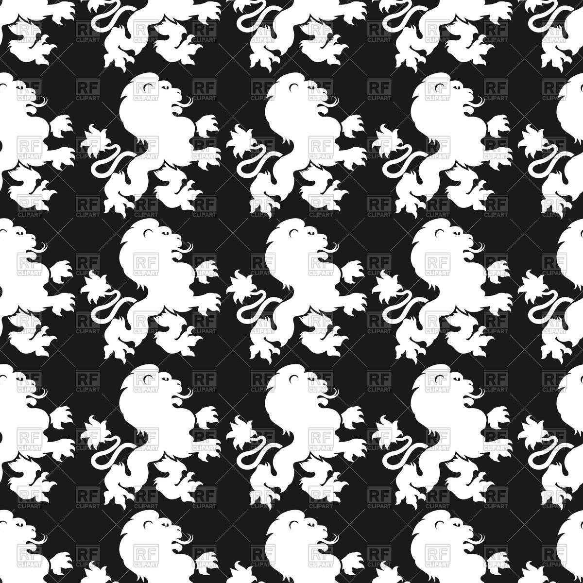 1200x1200 Heraldic Seamless Pattern With White Lion Silhouette Vector Image