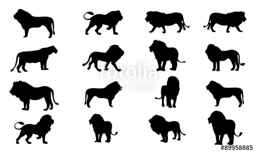 500x300 Lion Silhouette, Set Vector Animals Icons Stock Image And Royalty