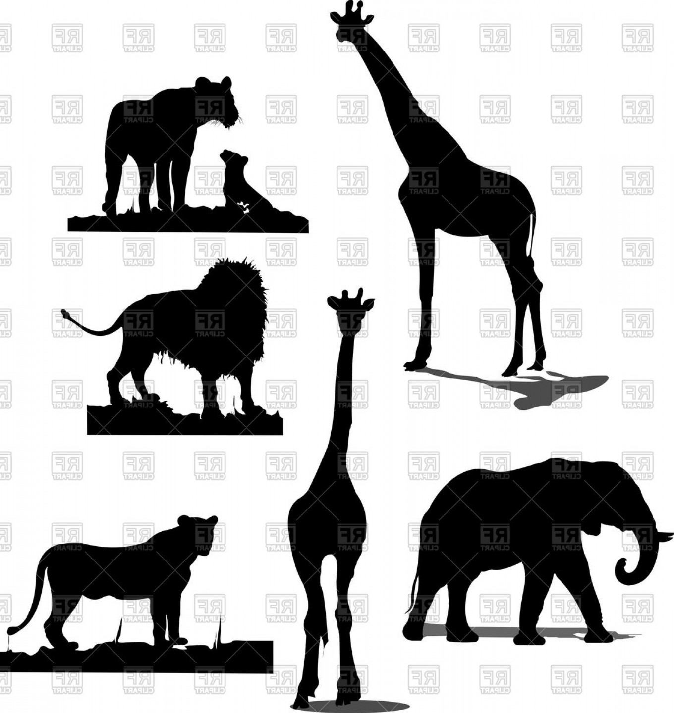 1360x1440 Silhouettes Of African Animal Giraffe Elephant And Lion Vector