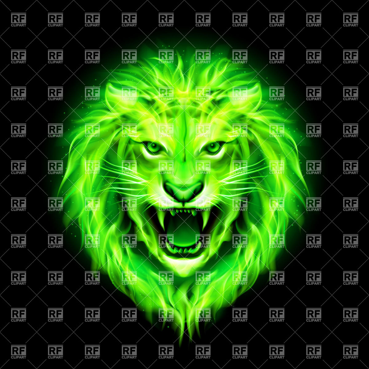 1200x1200 Head Of Aggressive Green Fire Lion Vector Image Of Plants