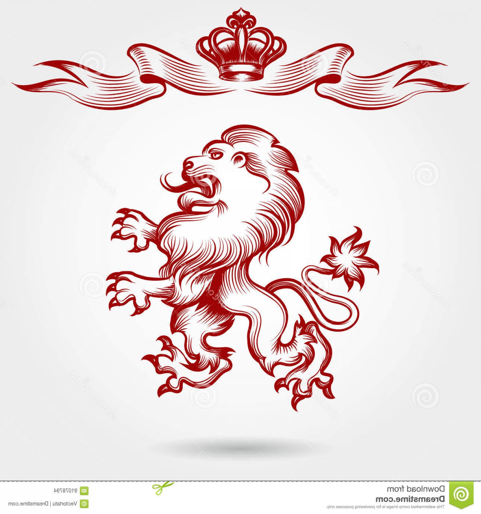 1560x1668 Stock Illustration Red Engraving Lion Crown Sketch Hand Drawn