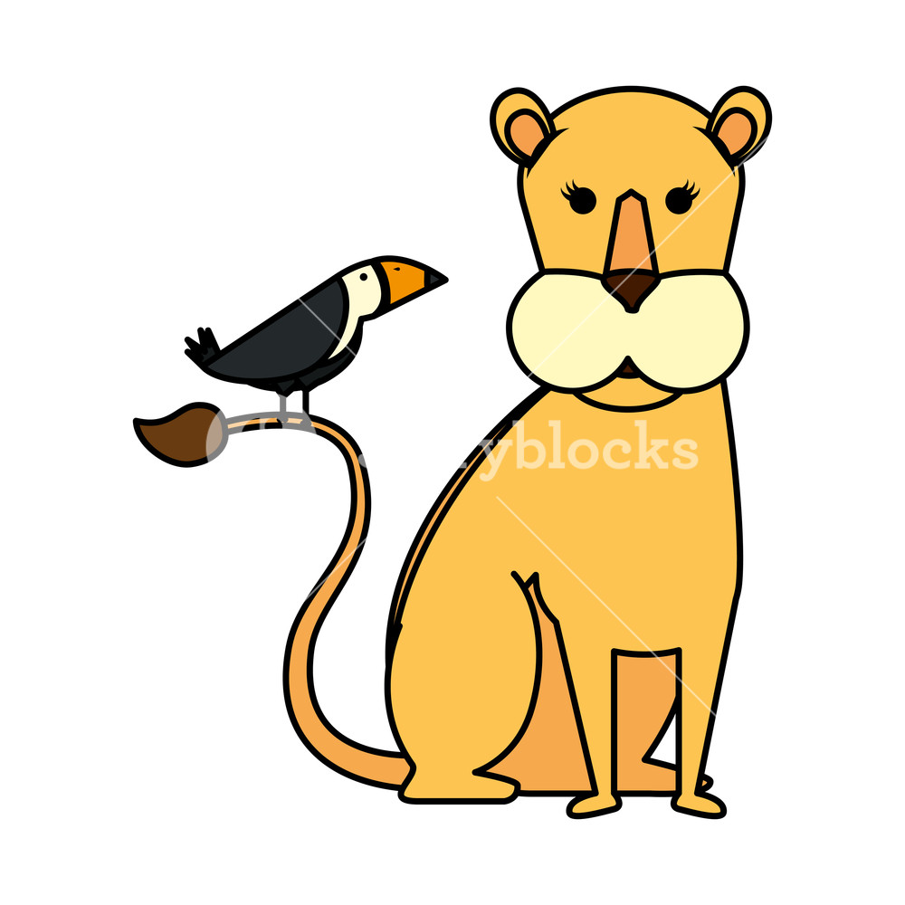 1000x1000 African Lioness With Toucan Bird Vector Illustration Design