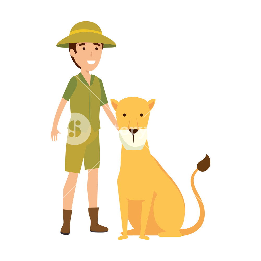 1000x1000 Man Worker Of Zoo With Lioness Vector Illustration Design Royalty