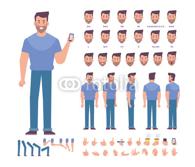 400x342 Young Man Vector Character Front, Side, Back View Creation Set