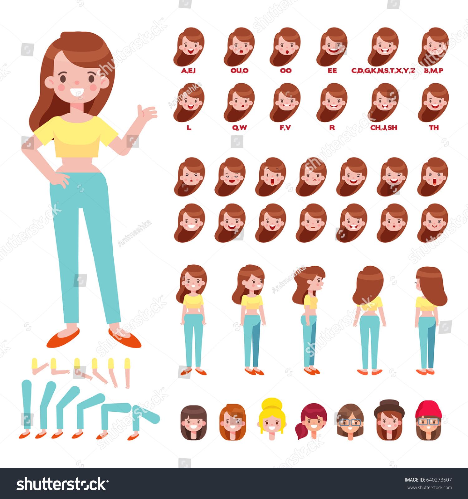 1500x1600 Flat Vector Girl Character For Your Scenes Character Creation Set