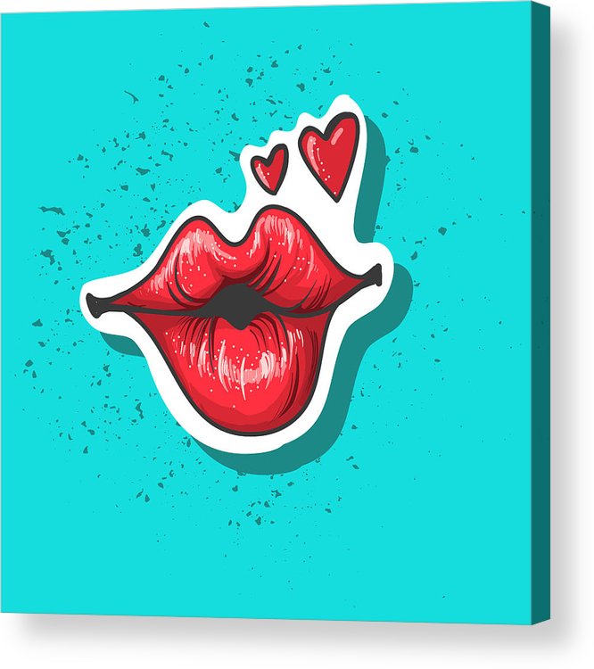 666x750 Lips Kiss Vector Patch, Sticker Isolated On Blue Patched Cool