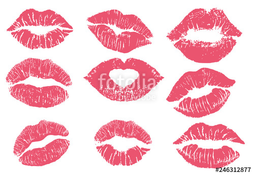 500x346 Lipstick Kiss Print Isolated Vector Set Red Vector Lips Set
