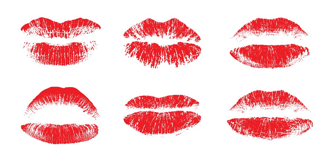 1090x533 Female Beautiful Lips, Lipstick Kiss Vector Silhouettes Isolated