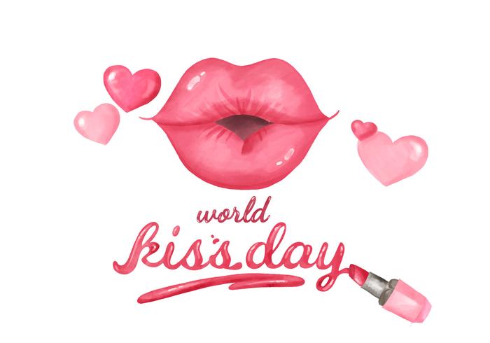 700x490 Watercolor Sexy Lips With Hearts And Quote About Kiss Day