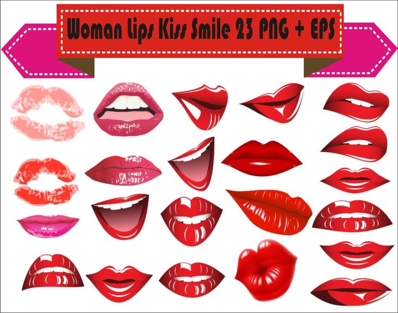 794x625 Woman Red Lips Kiss Smile Love Vector Clipart Png Digital Etsy
