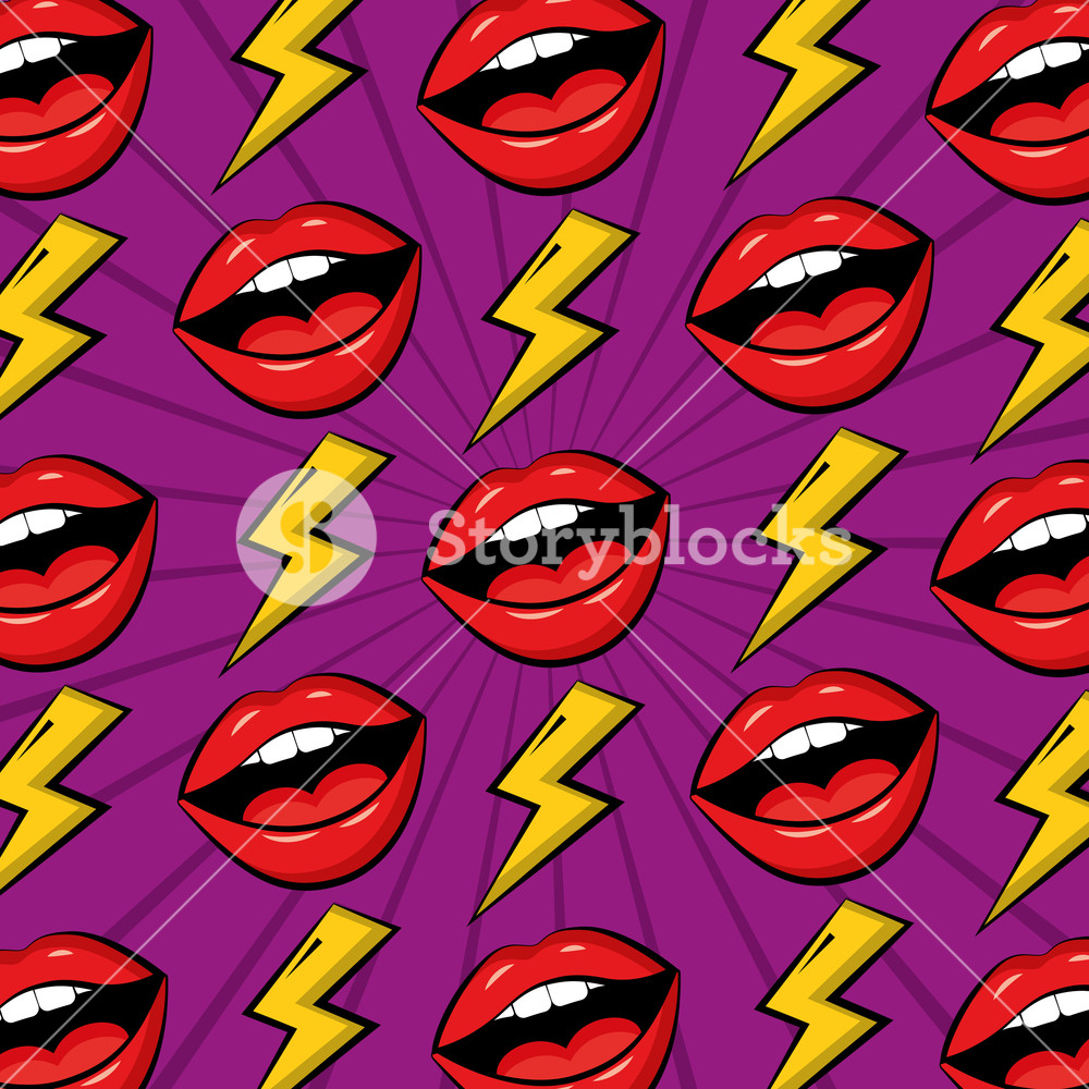Pop Art Comic Mouth Lips Thunderbolt Pattern Vector Illustration 1000x1000 Pop Art Comic Mouth Lips Thunderbolt Pattern Vector Illustration