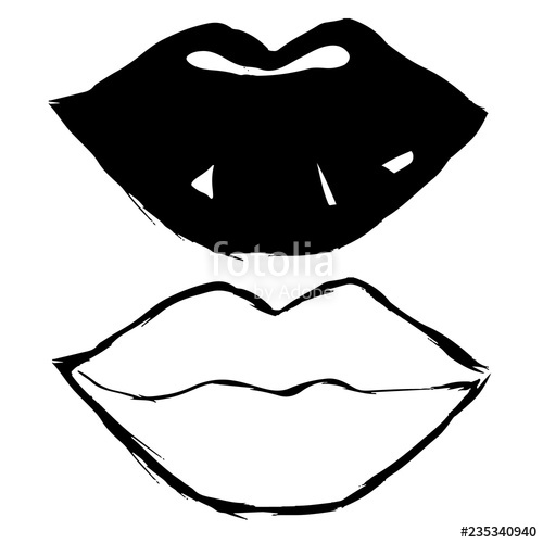 500x500 Set Hand Drawn Lips, Contour And Silhouette Vector Illustration