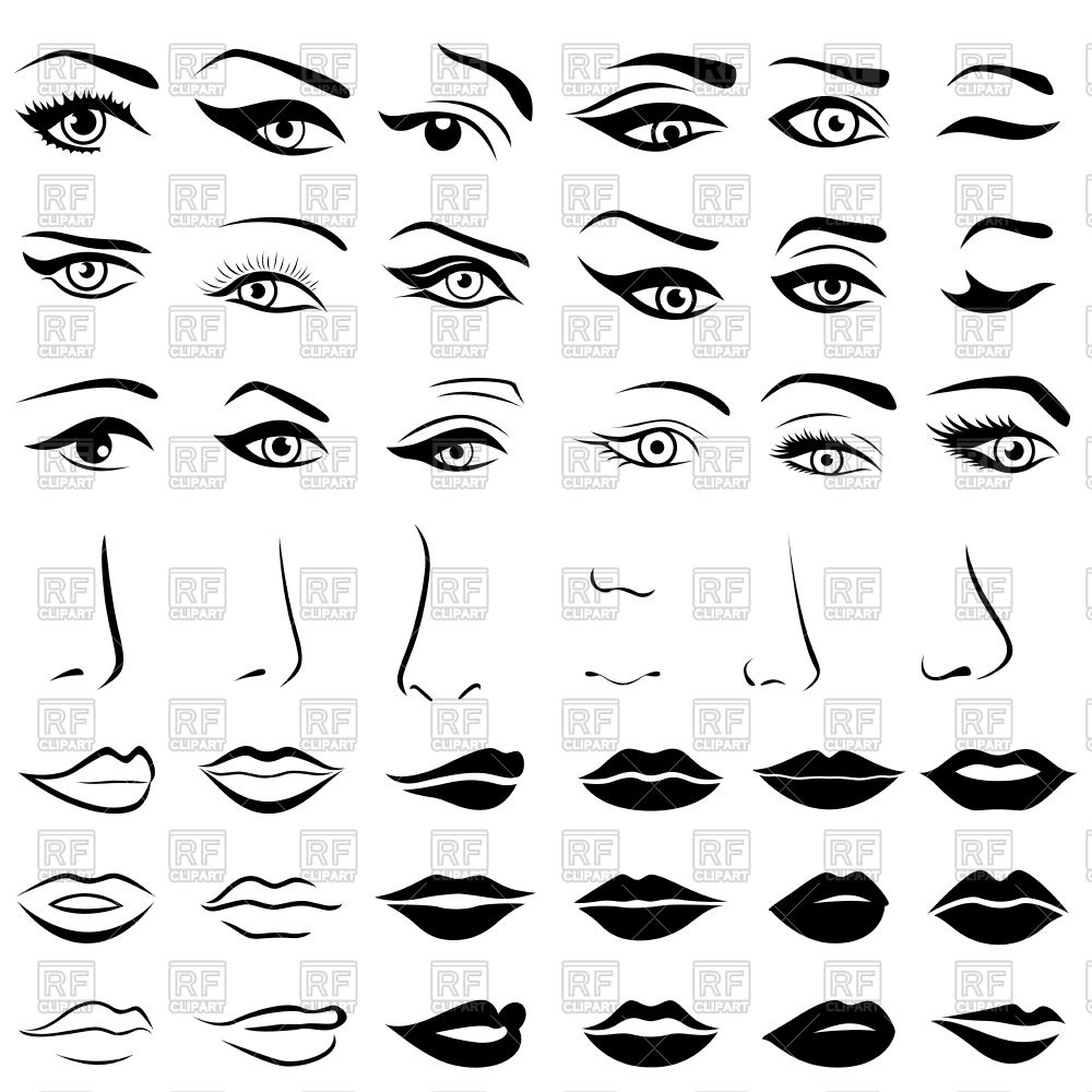 1000x1000 Set Of Eyes, Noses And Lips Vector Image Of People Natareal