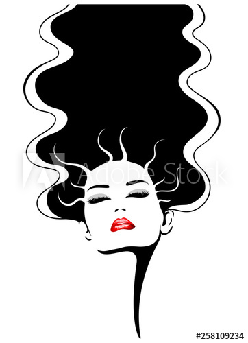 362x500 Woman Face With Red Lips Vector Fashion Illustration Woman Black