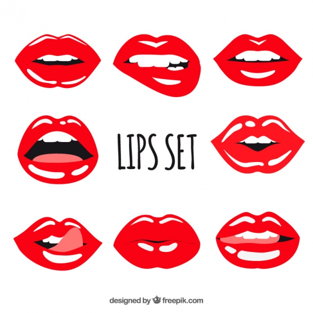 626x626 Set Of Red Lips With Glitter Vector Free Download