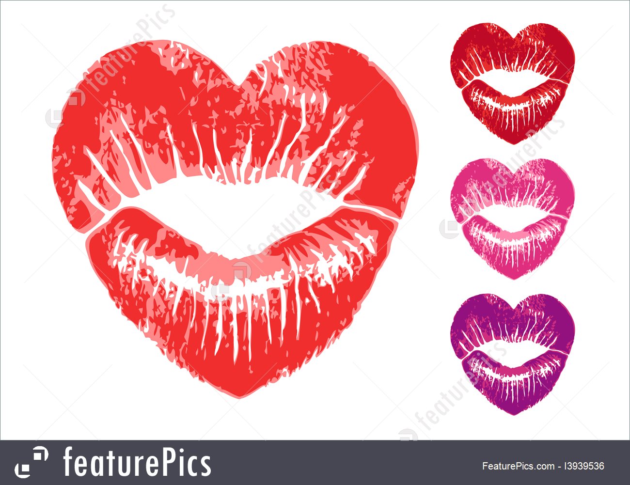 1300x1001 Red Heart Lips, Vector Set Stock Illustration