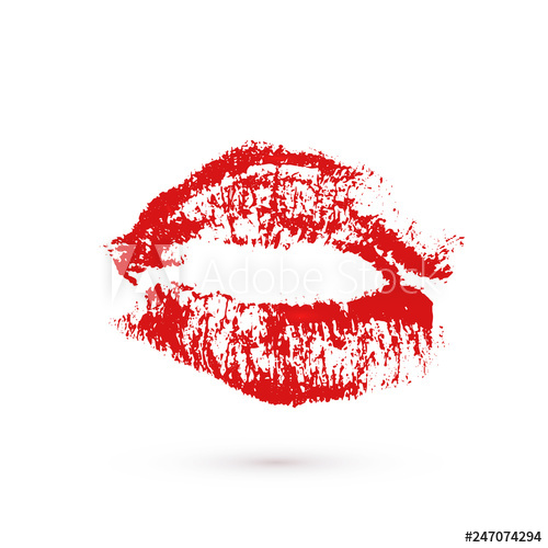 500x500 Red Lipstick Kiss On White Background Imprint Of The Lips Vector