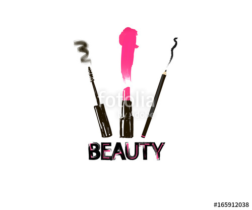 500x416 Beauty Inscription Sign Set For Make Up Lipstick, Mascara